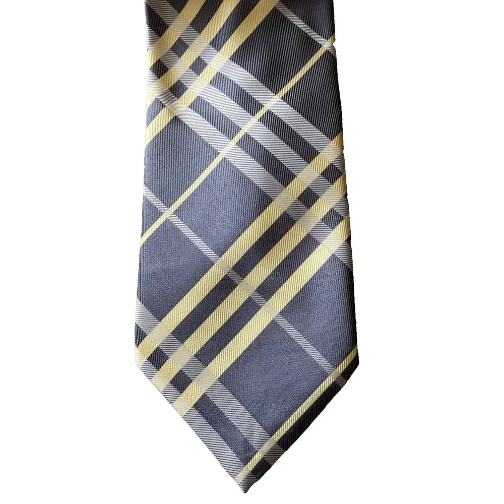 Ermenegildo Zegna Mens 100% Silk Tie Yellow Gray Plaid 4